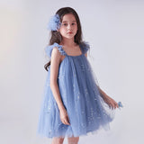 Dress for Girl 3-8 Yrs Summer Suspender Sequin New Birthday Princess Dress Ruffles Elegant Children Vacation Casual Vestidos