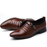 Classic Men Dress Shoes Slip on Black Leather Shoes for Men Plus Size Point Toe Business Casual Men Formal Shoes for Wedding