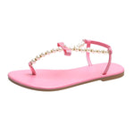 Summer Women&#39;s Sandals 2022 New Fashion Outdoor Flat Beach Sandals Sexy Pearl Bow-knot Shoes Female Clip Toe Flip Flops Slides