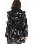 Women Casual Patent Leather Hooded Trench Loose Fashion PVC Long Coats Button Jackets Long Sleeve Plus Size PU Outwear Custom