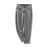 Curvy Woman&#39;s Gray Jeans Large Size Jeans for Loose Casual Trouser Winter Women Pant Straight Lady Jeans Full Length Denim Jean
