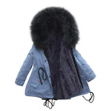 2023 -30 Degree Girl Winter Parkas Big Fur Collar Plus Velvet Faux Rabbit Fur Girl Jacket Coat 4-14 Years Kids Teenage Outerwear