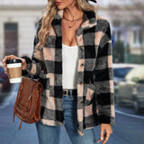 Cross border European and American autumn/winter square plaid lapel women's coat