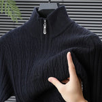 High-quality Semi-high-neck Men's Business Casual Sweater 2024 New Warm, Stretchy Striped Men's Pullover M-4XL