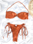 Solid Color Bikinis Push Up Swimwear Women Halter Bikini Set Shiny Swimsuit Push Up Bathing Suits Bandage Beachwear Thong