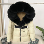 OFTBUY 2024 Winter Jacket Women Real Natural Fox Fur Collar Hooded Thick Warm 90% White Duck Down Coat Female Streetwear Casual