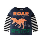 TUONXYE Boy T-shirts Spring Cartoon Dinosaur Cotton Casual Stripes Crew Neck for Long Sleeve Top Baby Children Clothes 2-9years