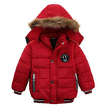 New Winter Boys Jacket Warm Fur Collar Fashion Baby Girls Coat Hooded Zipper Outerwear Birthday Gift 1-6 Years Kids Clothes