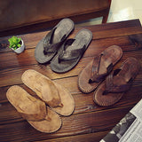 Men&#39;s Flip Flops Summer Pu Leather British Wind and Sandals Slippers Feet Non-slip Thick Bottom Flat Heel Beach Shoes Slippers