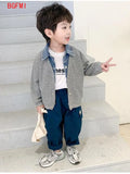 Children's clothing for boy Coat Spring Autumn Jacket Denim collar Patchwork top Fake two shirts Kids Outerwear 2-9 Y