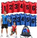 Sports Pinnies-Numbered Practice Vest Pennies for Soccer Basketball Jersey Bibs -Set of 12/Youth Adults Team Blue+Red