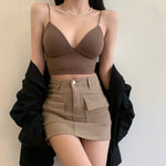 Ladies Camisole Slim Fit Sexy Stretch Push Up Bra with Chest Pads Knitted Crop Top Short Tube Top V-Neck Tops Bralette Hot Sale