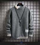 Autumn Winter Men Sweater Warm Top New Fashion Stitching Color Matching Pullover Round Neck Sweater Thickened Knitted Sweater