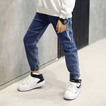 For Jeans Autumn Boys Spring 2023 New Teenager Clothes Casual Elastic Waist Letter Print Patchwork Children&#39;s Trousers Kid Pants