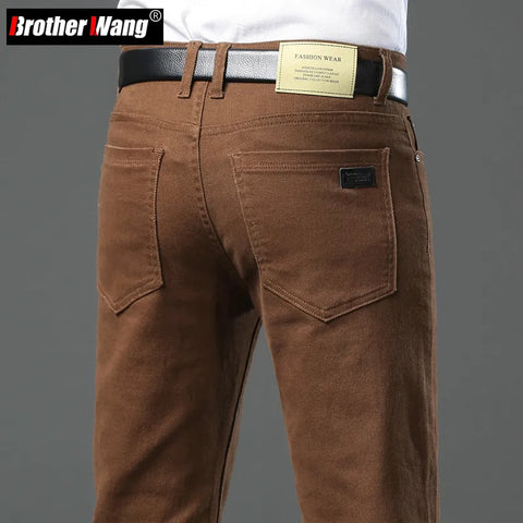 Classic Style 3 Colors Autumn Men's Slim Brown Jeans High Quality Business Casual High Stretch Denim Pants Male Brand Trousers