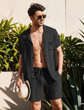 Summer Cotton Linen Shirt Set Men&#39;s Casual Outdoor 2-Piece Suit Andhome Clothes Pajamas Comfy Breathable Beach Short Sleeve Sets