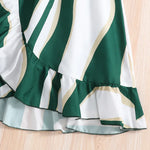 Fashion For 8-12Ys Girl Dress Summer New Girls Green Top + Green Retro Stripe Skirt Two Piece Set Holiday Vacation Daily Casual