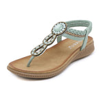 Plus Size 5-11 Bohemian Crystal Sandals Women Shoes Rhinestone Lady Flip Flops Pearl Slip On Tong Female Flat Summer Beach Shoes