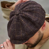 Retro Tweed Newsboy Hat Men Beret Gatsby Beret Hats Street Caps Peaked Octagonal with Brim Caps Winter Spring Hip Hop Beret