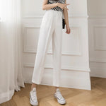 Casual Women Suit Pants 2023 Summer Fashion High Waist Black Harem Pants Female Korean Style Pocket Thin Nine Point Trousers