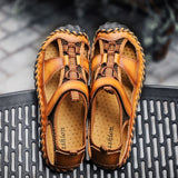 Summer Sandals Leather Outdoor Men Beach Shoes Luxury Breathable Casual Sandals Man Wading Shoes Non-slip Comfort Slippers