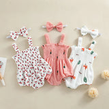 Baby Girls Rompers Clothes Summer Infant Newborn Girls Carrot Print Sleeveless Cotton Linen Bodysuits Jumpsuits Headband Outfits