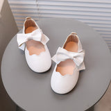 Girl's Princess Shoes Brown White Bowknot Lovely Shallow Children Flat Shoes Sweet Four Seasons 21-30 Light Kids Mary Janes