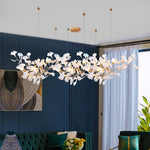 New gold chandelier white ceramic leaf lamp indoor home living room decorative lamp French luxury staircase ceiling lamp