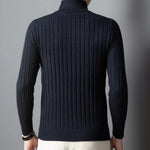 High-quality Semi-high-neck Men's Business Casual Sweater 2024 New Warm, Stretchy Striped Men's Pullover M-4XL