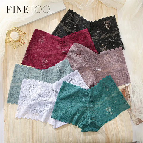 FINETOO 3Pcs/set Lace Boyshort Panties Women Low-Rise Floral Underwear S-XL Girls Sexy Panties Ladies Lace Underpants Lingerie