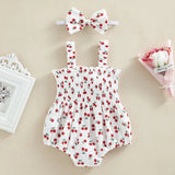 Baby Girls Rompers Clothes Summer Infant Newborn Girls Carrot Print Sleeveless Cotton Linen Bodysuits Jumpsuits Headband Outfits