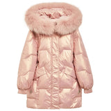 2023 Girl Winter Down Jacket Faux Fur Waterproof Hooded Long Girl Winter Outerwear Coat 5-16 Years Teenage Girl Parka Snowwear