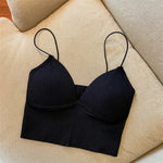 Seamless Crop Top Women Underwear Wire-Free V-Shaped Camisole Thin Straps Striped Solid Bralette Lingerie One-Piece Tube Tops