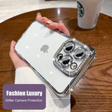 Glitter Diamond Camera Protector Case for iPhone 14 Pro Max 11 12 13 Pro Xs Max 14 7 8 Plus X Xr Luxury Girl&#39;s Silicone Cover