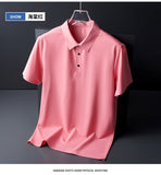 Ice Silk Traceless T-shirt Men's Light Business Solid Color Half Sleeve Top Silk Smooth Breathable Traceless POLO Shirt