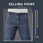 2024 Six-Pocket Jeans Men's Convenient Cargo Trendy Brand Youth Straight Work Pants Slim Fit Large Pocket