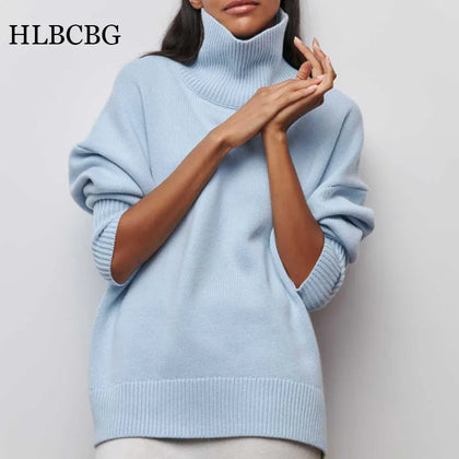 Women's Turtleneck Sweaters CHIC Autumn Winter Thick Warm Pullover Top Oversized Casual Loose Knitted Jumper Female Pullovers