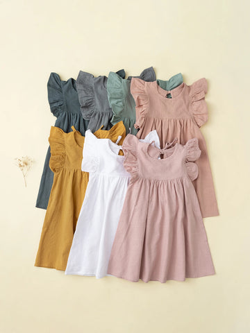 Baby Girls' Flying Sleeve Dress Tie-back Overall Dress Cotton Kids Casual Clothes Summer 2024