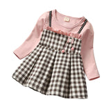 Autumn 2023 baby girls rivet plaid long-sleeved dresses Toddler fake two pcs lace princess dresses