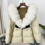 OFTBUY 2024 Winter Jacket Women Real Natural Fox Fur Collar Hooded Thick Warm 90% White Duck Down Coat Female Streetwear Casual