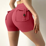 Scrunch Shorts Women Gym 2023 Lycra Yoga Sport Shorts for Women with Pockets High Waist Booty Shorts Womens Gray Red Pink Beige