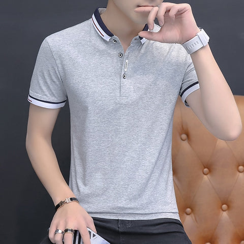 BROWON 2023 summer casual polo shirt men short sleeve turn down collar slim fit sold color polo shirt for men plus size