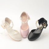 Children Girls Leather White Princess High Heel Kid Dress Student Show Dance Sandal Shoes toddler shoes girl  mary jane