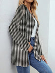 Women Fashion Houndstooth Printed Outerwear Casual Full Long Sleeve Jacket Coats Ladies Chic Outerwear Tops