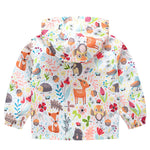 Girls Windproof Hooded Jacket Various  Cartoon  Graphic prints Zipper Coat Kids Spring Clothes