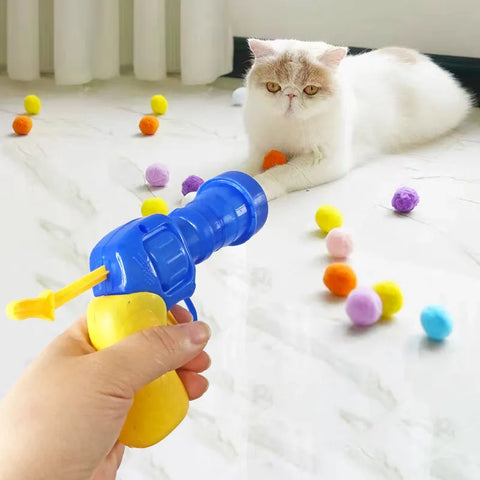 Interactive Launch Training Cat Toys Kittens Mini Shooting Gun Games Stretch Plush Ball Toys Pet Cat Kitten Toy Pet Accessories