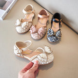 2023 New Summer Girls Sandals Cute Bow Pearl Sequins Kids Princess Shoes Flat Heels Dancing Shoes Size 21-36