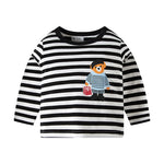 TUONXYE Boy T-shirts Spring Cartoon Dinosaur Cotton Casual Stripes Crew Neck for Long Sleeve Top Baby Children Clothes 2-9years