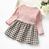 Autumn 2023 baby girls rivet plaid long-sleeved dresses Toddler fake two pcs lace princess dresses