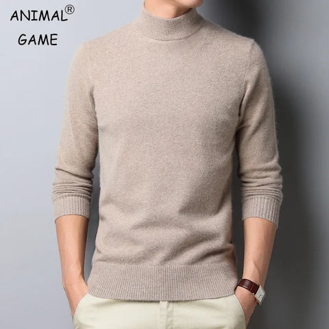 New Autumn/Winter Mock Neck Sweater Men Solid Color Pullovers Man Half Turtleneck Knitwear Fashion Brand Casual Mens Clothing